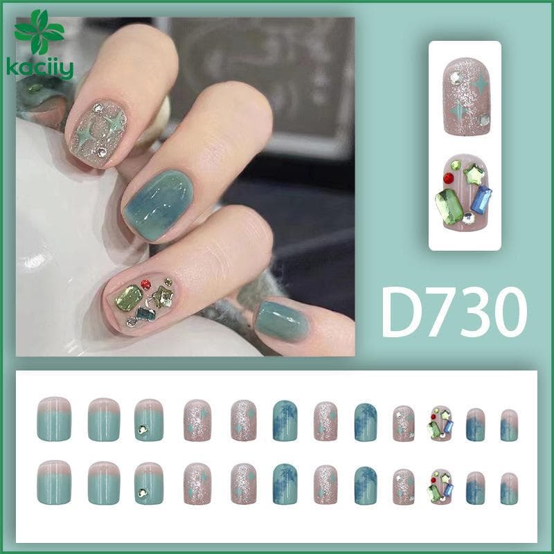 KC 24 Pçs/Set Moda Verde Unhas Postiças Com Cola Branqueadora Prensa Removível Francesa Em Artesanais Usando Art BR