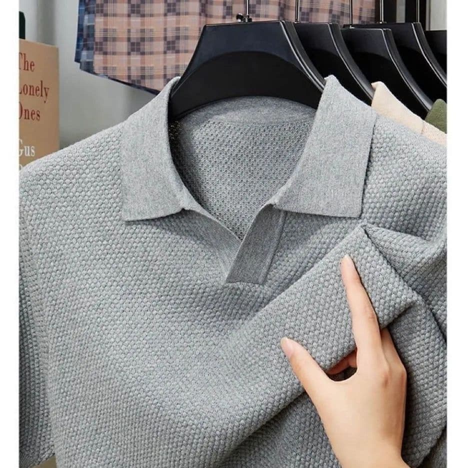 Verão Fresco E Respirável Blusa Abacaxi Textura Gola Gaivota Moda Cor Sólida Luz Luxo Camisa POLO De Manga Curta Camiset