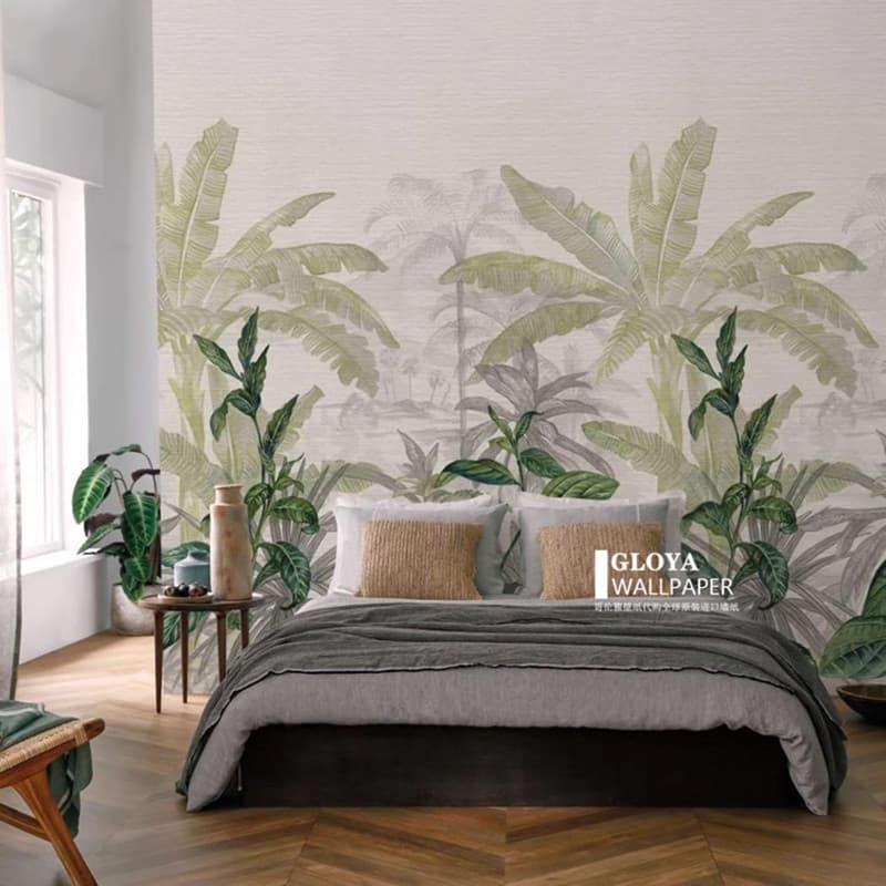 Papel de parede estilo francês, folhas de plantas tropicais, moderno, simples, sala de estar, quarto, sala de jantar, fu