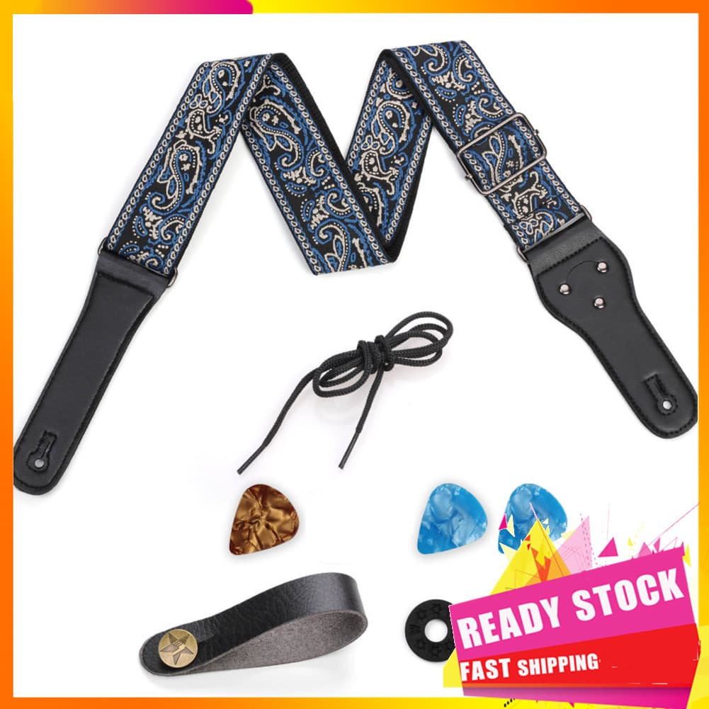 Gfgfgfgg aqxreight 1 peça conjunto de alça de guitarra bordada azul cinza para guitarras elétricas de baixo acústico