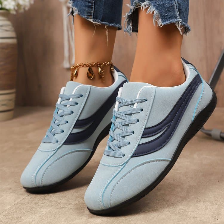 Tênis femininos retrô de cor contrastante, sapatos de treinamento listrados em cores contrastantes, sapatos casuais retr