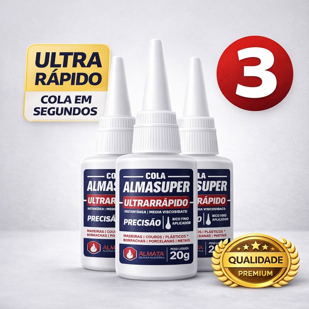 Cola Instantânea Kit Até 3 Almasuper 20g | Bico de Precisão | Secagem Rápida | Super Bonder