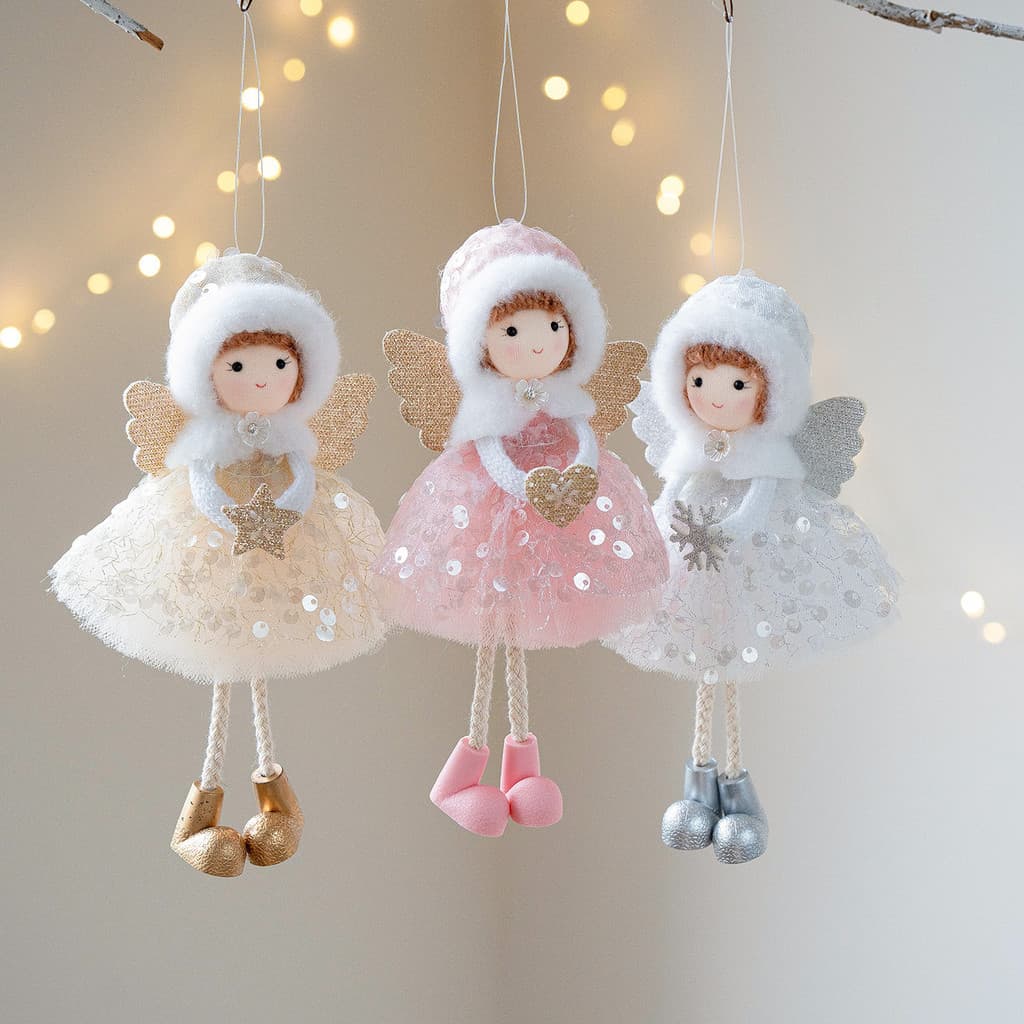 Decoração de natal gaze chapéu de pelúcia anjo menina olho grande menina pingente árvore de natal pingente