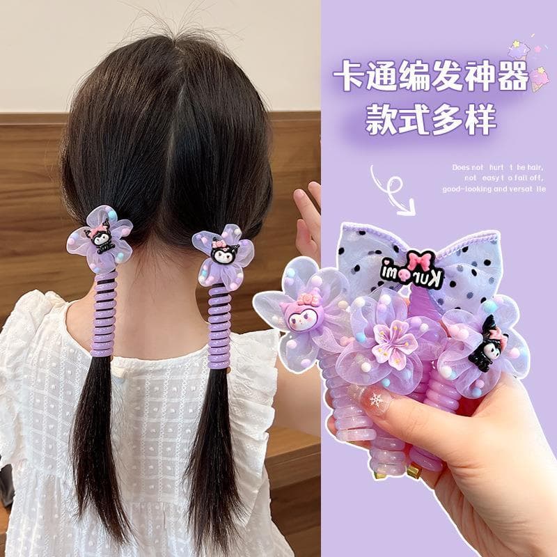 Crianças Kuromi linha telefônica laço de cabelo bebê não machuca corda de cabelo cocar 2024 novo estilo meninas trançado