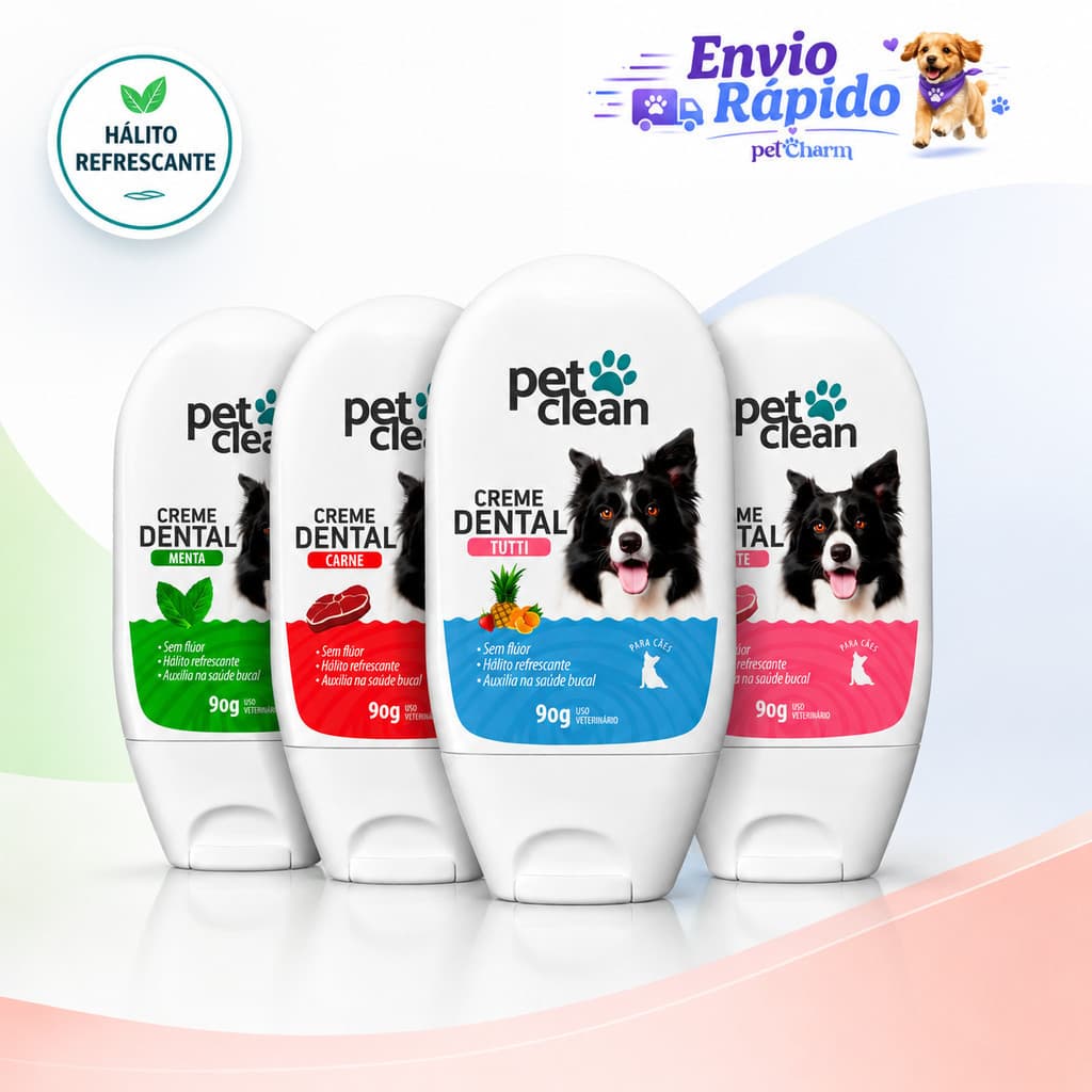Pasta De Dente Para Cães Gatos Creme Dental Menta Morango Tutti-Frutti Carne 90g Pet Clean