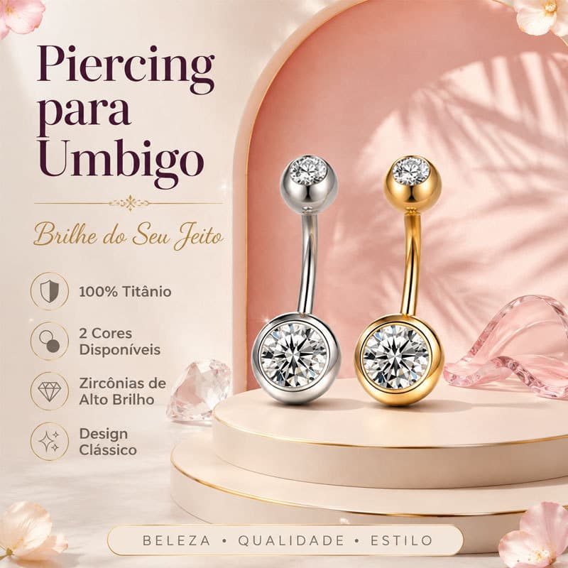 Piercing de Umbigo Banana em Titânio Hipoalergênico com Zircônia Redonda e Rosca Interna