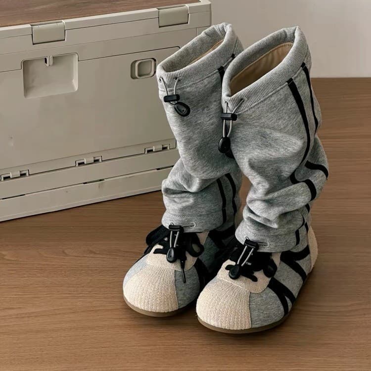 Nicho Design botas cinza outono 2026 novo estilo botas de tubo longo Casual All-Match estilo Wasteland botas de tubo lon