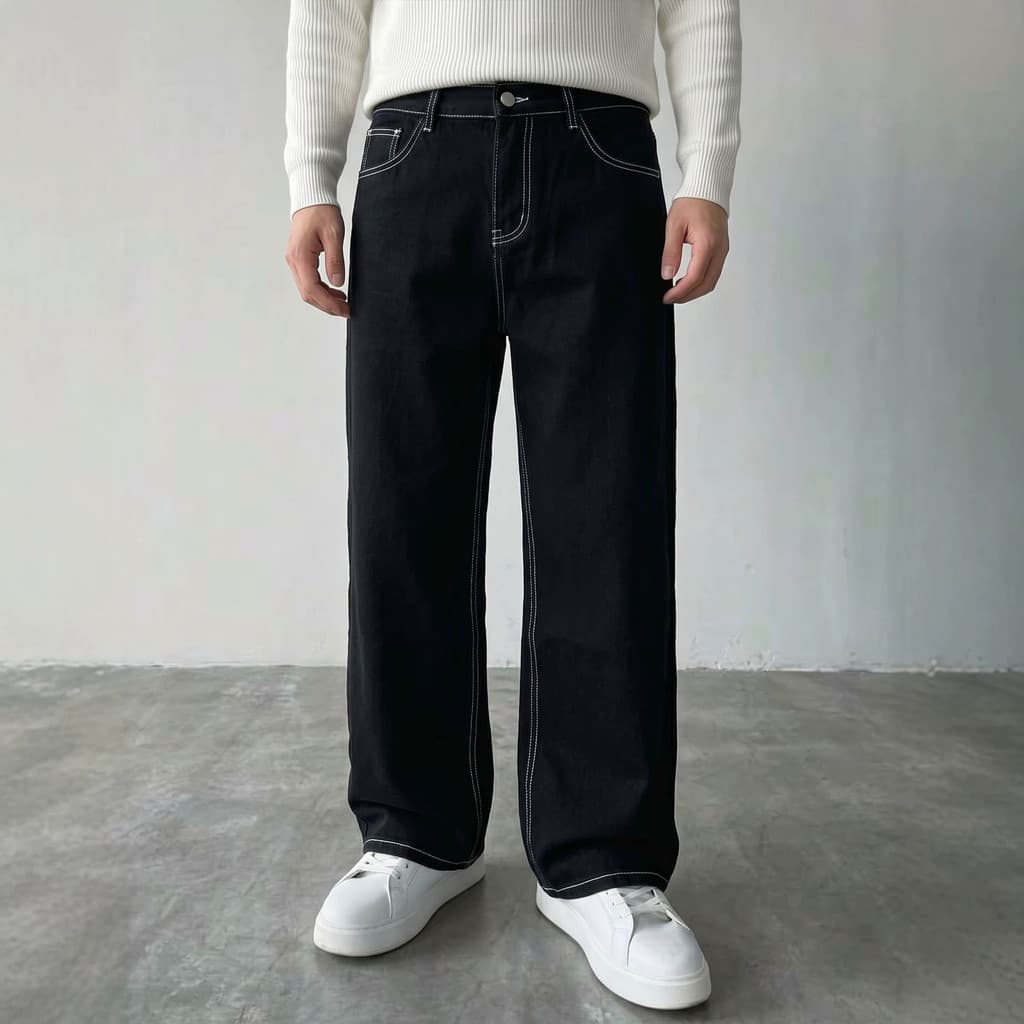 Calça Jeans Masculina Preta Casual Versátil Solta Clássica de Perna Reta Larga para o Dia a Dia, Nova Coleção Verão 2026