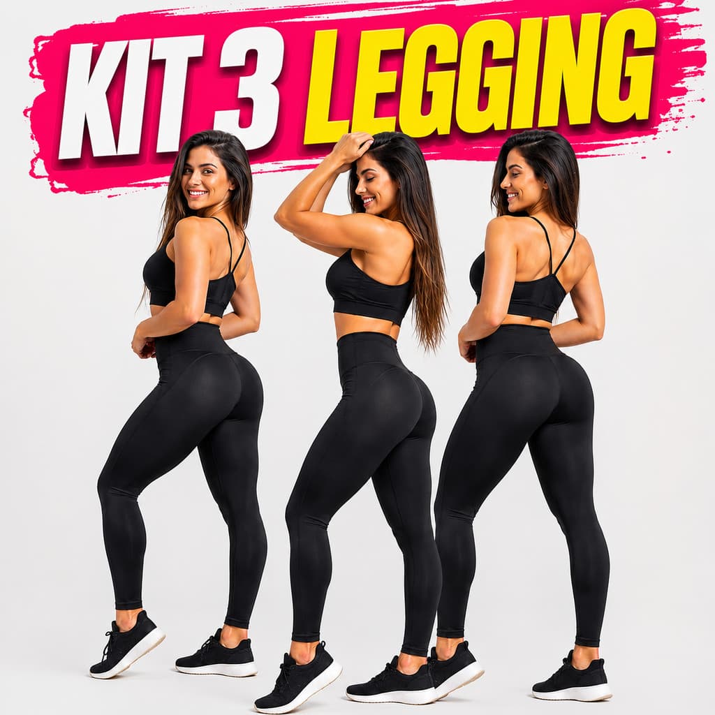 Kit 3 Calça Legging Feminina Compressão Supplex Elastano Academia Cintura Alta Zero Transparência Não Marca no Corpo