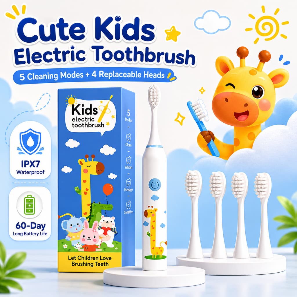 Escova Elétrica Infantil, Impermeável IPX7, Cerdas Macias para Crianças, Frete Grátis, Escova Inteligente