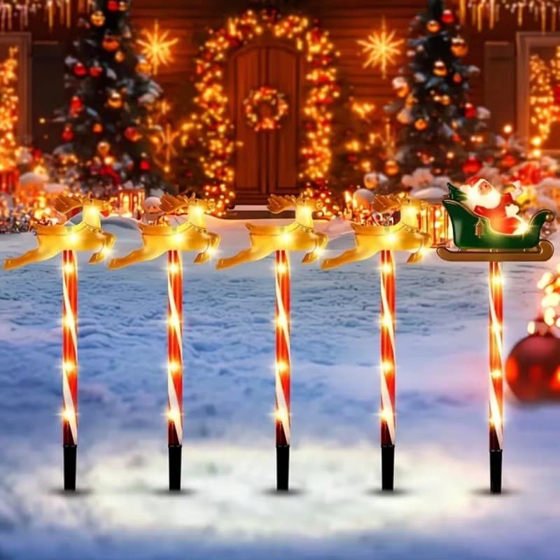 5 Pçs Silhueta De Natal Ao Ar Livre Luzes Caminho À Prova Dwaterproof Água Estacas Marcador Lâmpadas Para Casa Jardim Pá