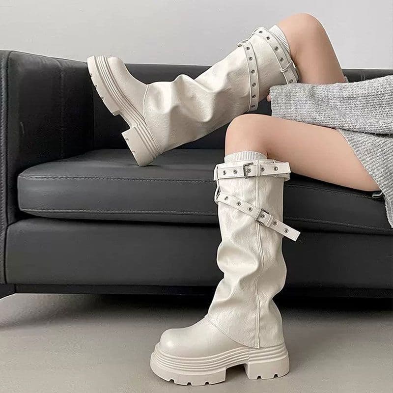 2026 outono inverno novo estilo All-Match calças de sola grossa botas estilo britânico aumentado branco pequeno longo tu