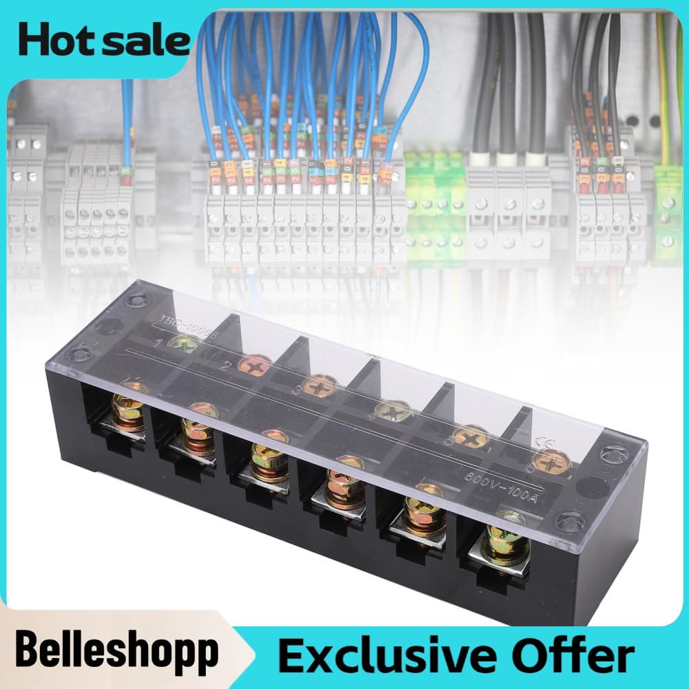 Belleshopp-br Bloco terminal grande corrente barreira de fio tira pc escudo fileira dupla engrossado 100a 600v com capa