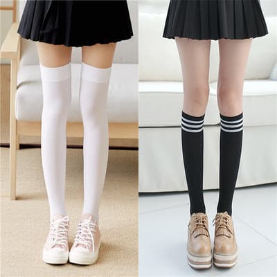 Primavera verão estilo japonês meias de tubo alto finas sobre o joelho meias estudantes do sexo feminino preto branco JK