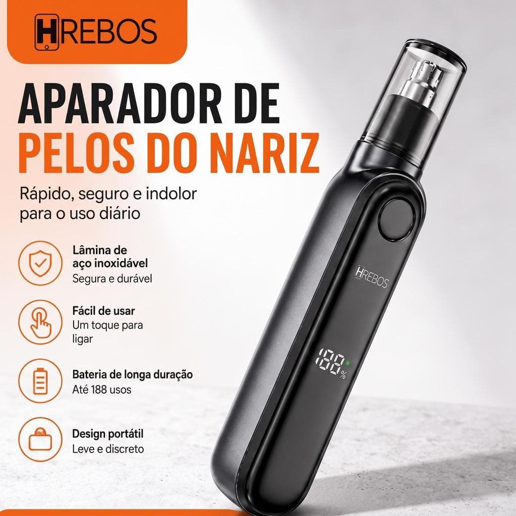 HREBOS Aparador de pelos do nariz elétrico multifuncional com bateria de 500 mAh e carregamento via USB-C.