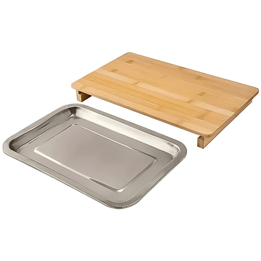 Conjunto Tábua para Churrasco de Bambu com Bandeja de Aço inox 36x22x3,5cm - Clink