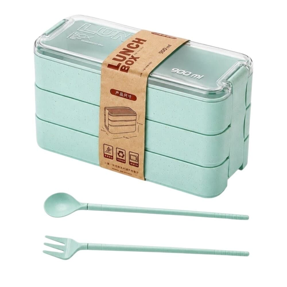 Marmita 3 Compartimentos c/ Talheres Kamibox Prática Fit Verde