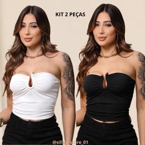 Kit 2 Tube Top Tomara que Caia Forrado Com Argola Dourada