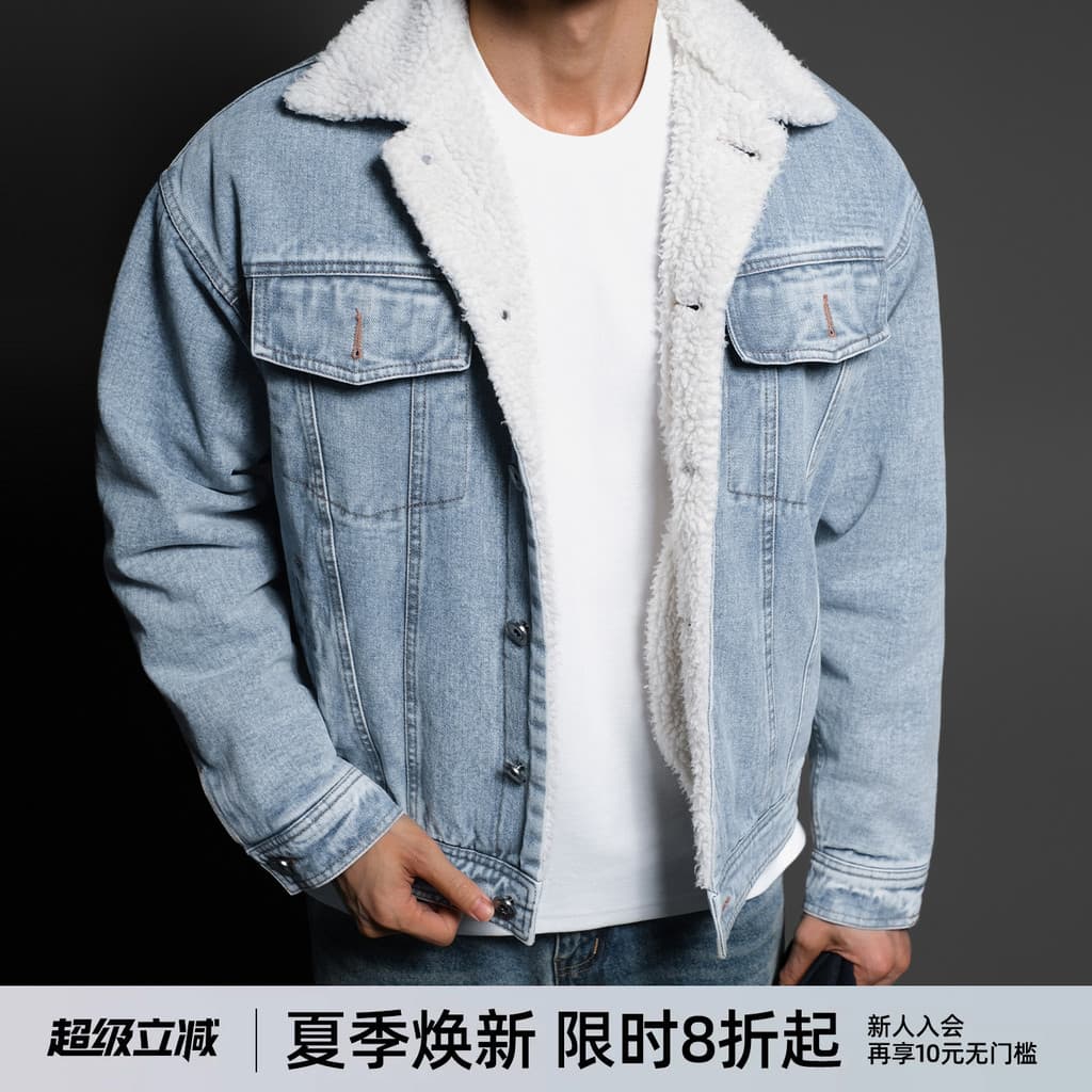 BD Jaqueta jeans masculina com lapela de inverno, forro de lã, jaqueta térmica à prova de vento, jaqueta jeans espessada