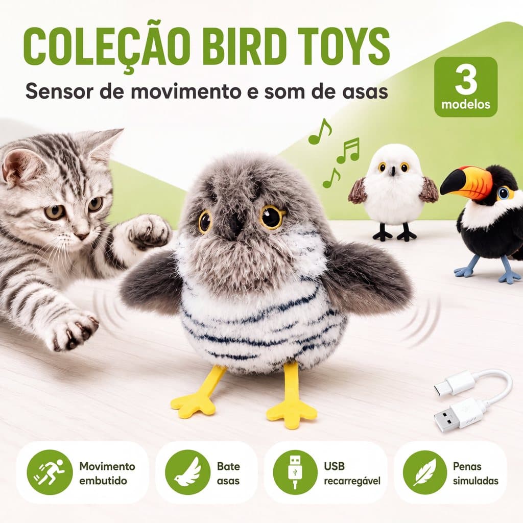 Brinquedo Gato Passaro Eletrico Bate Asas Interativo Sensor Instinto Caca
