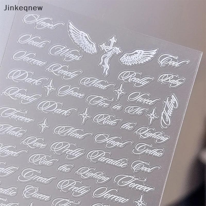 JNBR E Pontas De Unhas Holográficas Brancas Com Asas De Anjo , Y2K DIY Nail Art JIN