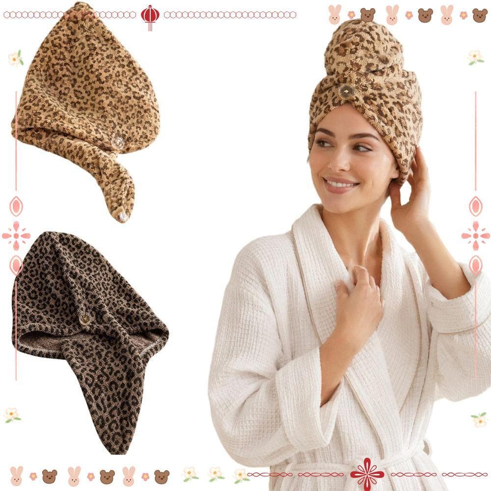 Toucas De Cabelo Seco, Touca De Secagem De Pelúcia Macia Com Estampa De Leopardo Banho Absorvente De Microfibr