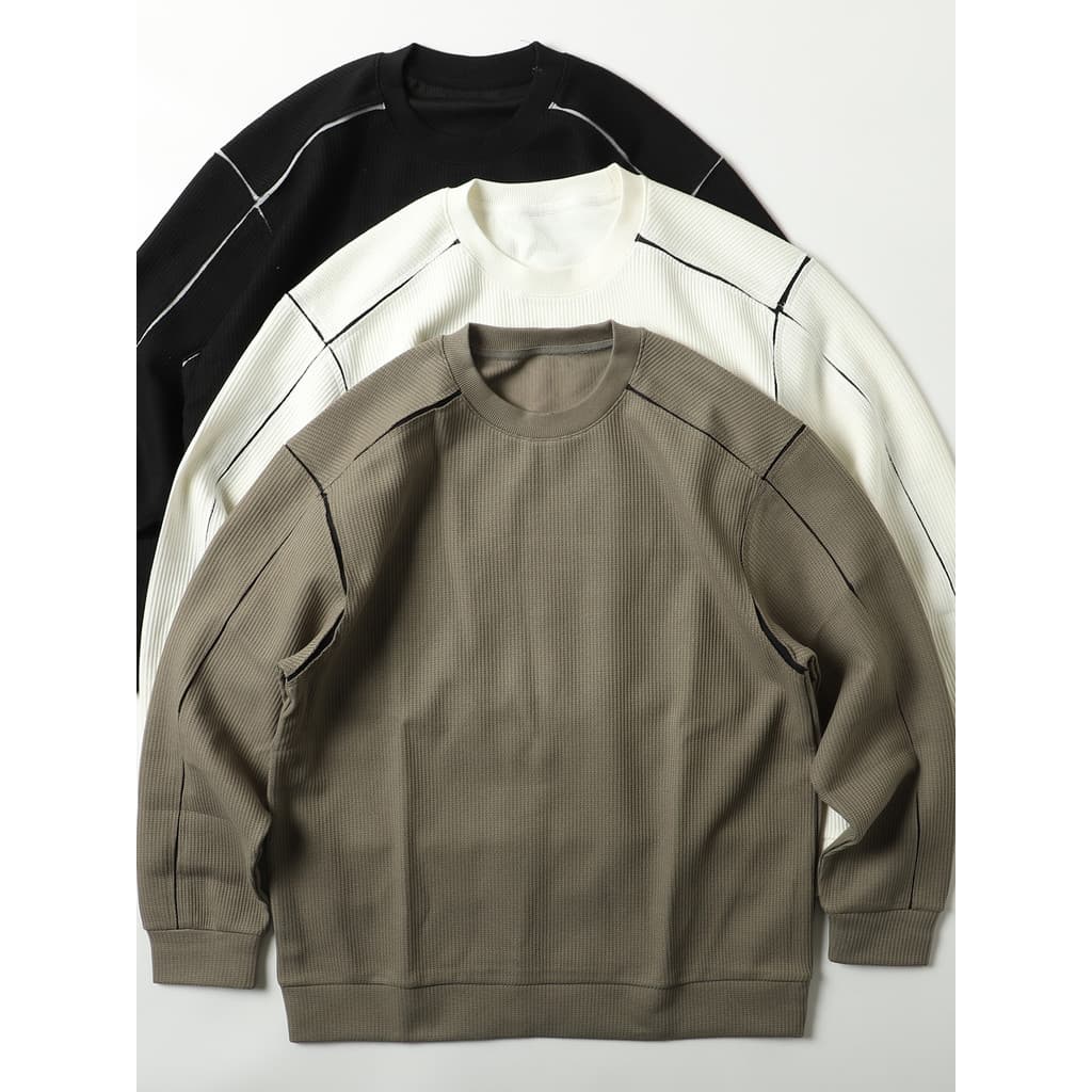 Estilo de montanha esportes ao ar livre costura Retro Waffle em torno do pescoço pulôver moletom masculino japonês solto