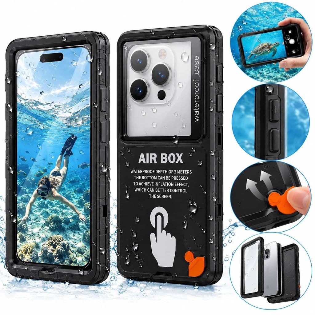 Capa Impermeável p/ iPhone 6.1/6.7" - IP68 c/ Botões Volume e Válvula - Fotos Submersas