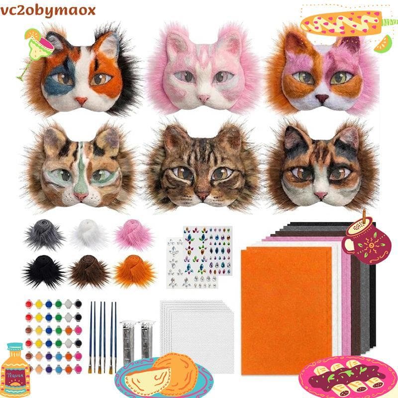 37 Pçs Kit De Máscara Teriana Máscaras De Gato Branco DIY Para Pintar De Animal Peludo Therian Gear Coisas O Dia Das Bru