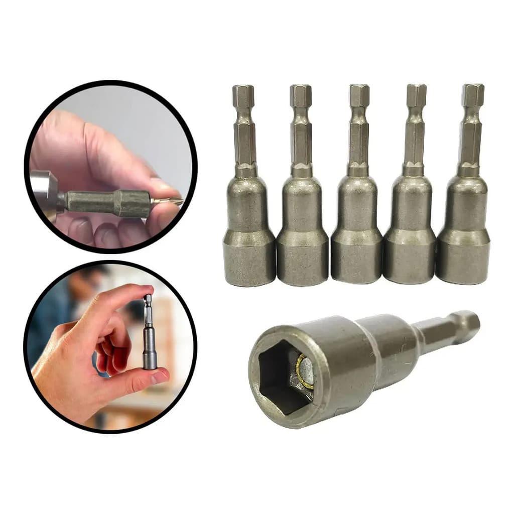 Adaptador Soquete Magnético 8x65mm 1/4 Pol Sextavado 5 Peças