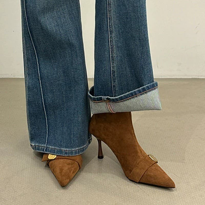 Retro temperamento apontou Toe botas curtas femininas 2026 outono inverno novo estilo botas femininas botas Stiletto bot