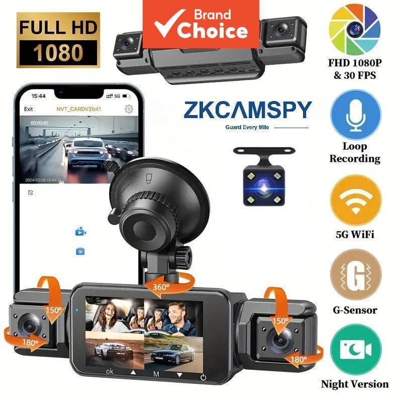 Câmera Veicular FHD 1080P 4 Canais, Caixa Preta, WiFi, Câmera de Direção, Visão Noturna, Gravação em Loop, Kit de Fiação