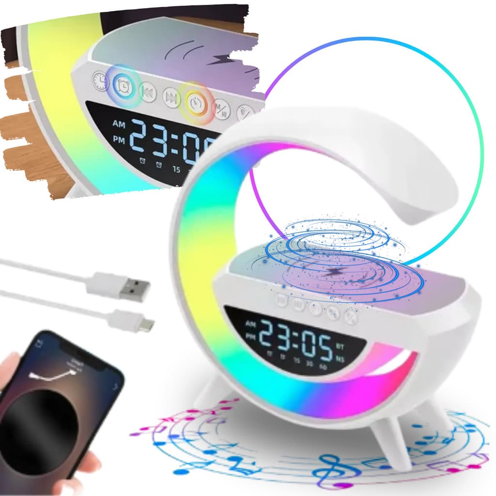 G-Speaker Caixa de som bluetooth e iluminaria RGB com Carregador Indução