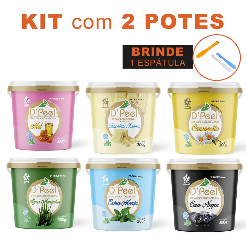 Kit 2 Cera Depilacao 300g Hidrossolúvel Vegano Natural Linha Profissional 1 Espátula Brinde (ENVIO