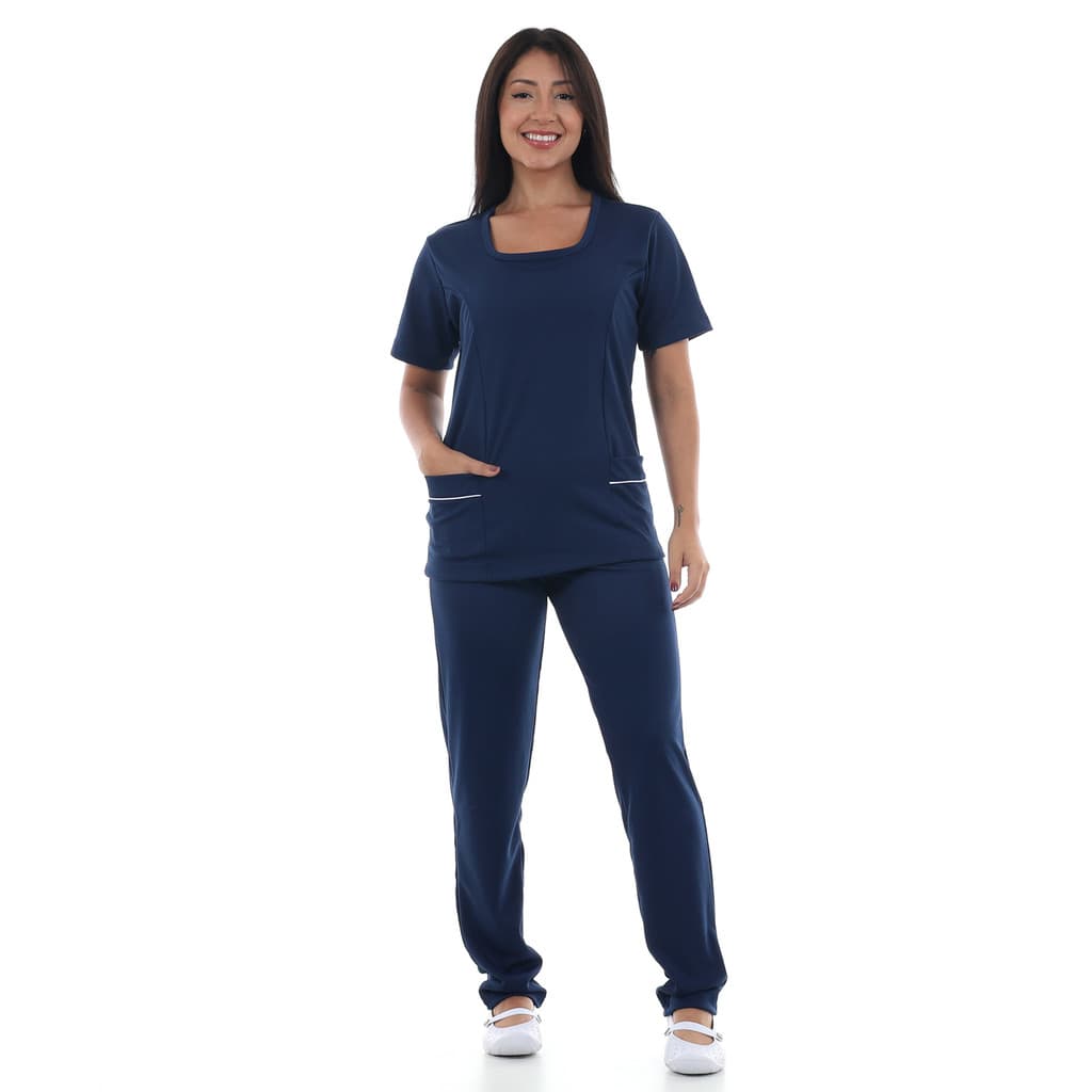 Uniforme  Doméstica de Calça e Jaleco em Helanca com Elastano Muito Confortável se Molda ao Corpo