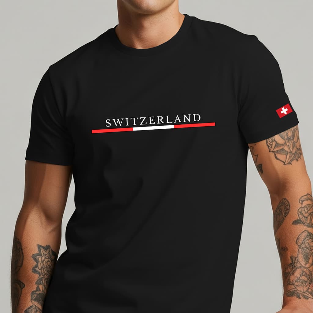 Camiseta Masculina Suíça Básica 100% Algodão Premium Faixa Bandeira