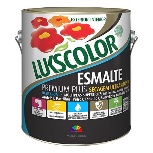 Lukscolor Esmalte Base Agua Preto Brilhante 3,6L para Ferro/Madeira/Metal/Alvenaria