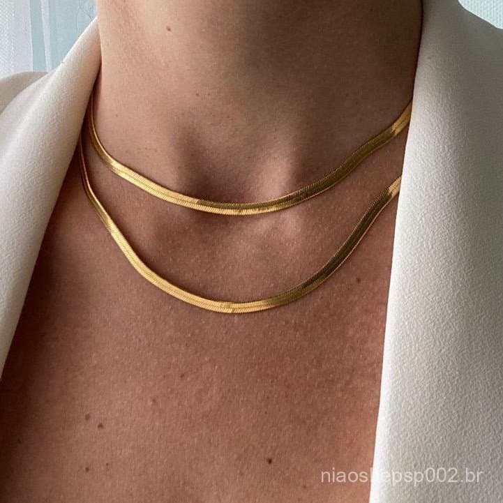 Colar Laminado + Choker Laminada Banhado a Ouro 18k Antialergica