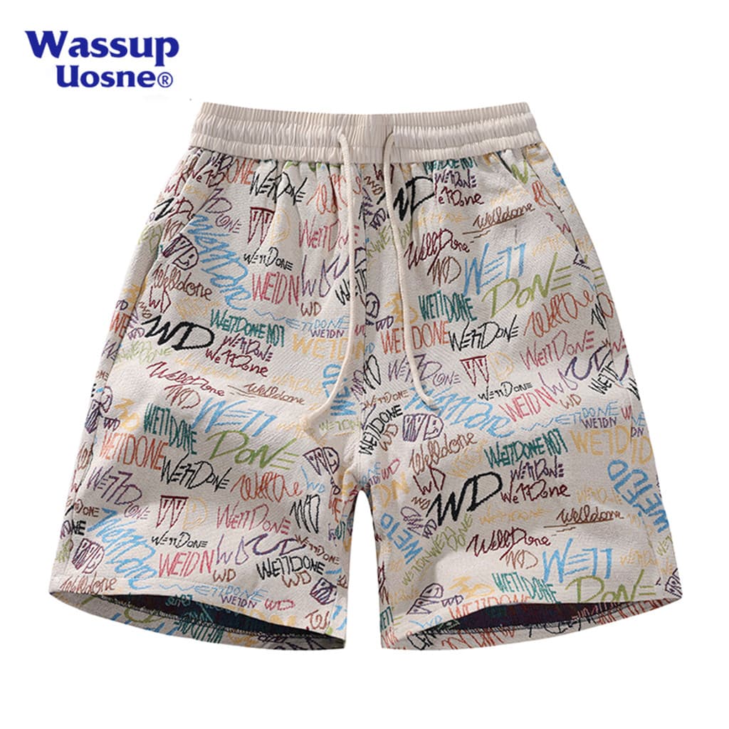 WASSUP Dopamina Graffiti Shorts Masculino Verão Americano Calças de Cinco Pontos Soltas Retas Havaí Casual Calças de Per