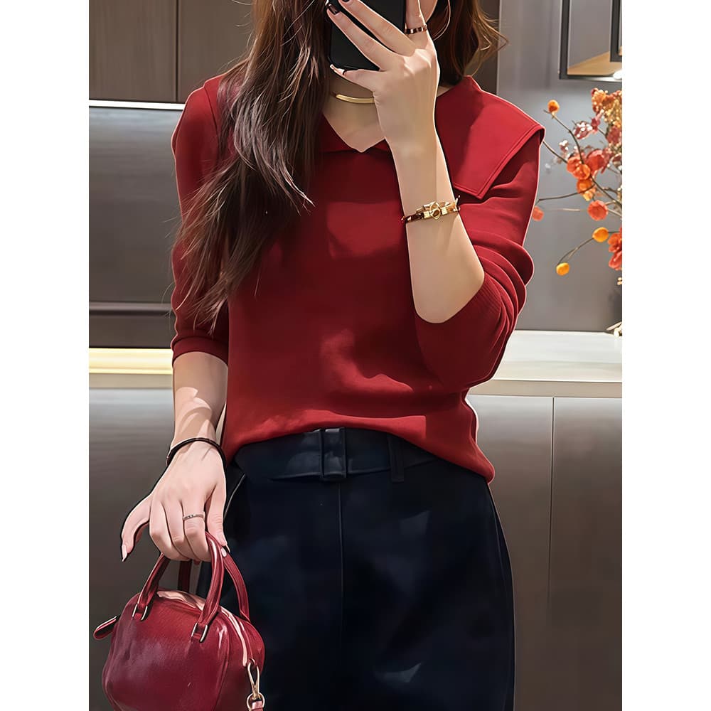 Estilo coreano outono moda mais magro olhar malhas de manga comprida topo High-End sentimento ins estilo temperamento br