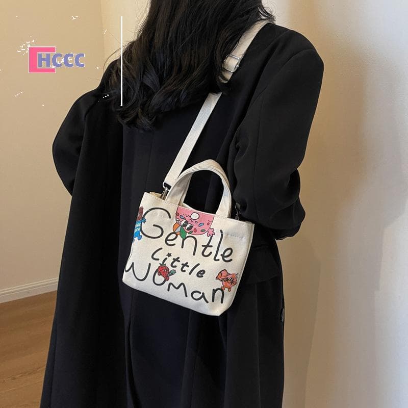HCCC Bolsa De Lona Com Estampa De Letras , Sacola Fashion Mensageiro Feminina , Ombro Crossbody , Nova