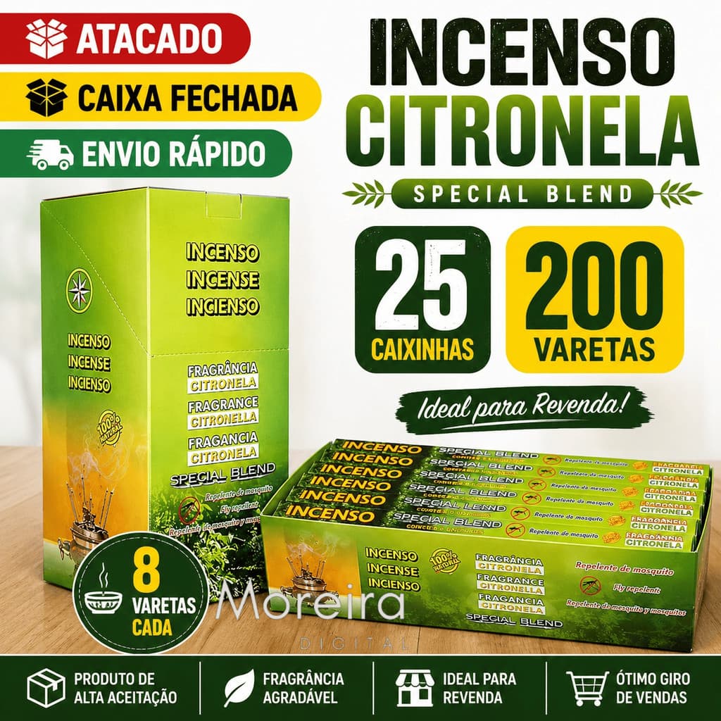 Incenso Citronela Caixa Fechada 25 Caixinhas 200 Varetas Atacado Revenda