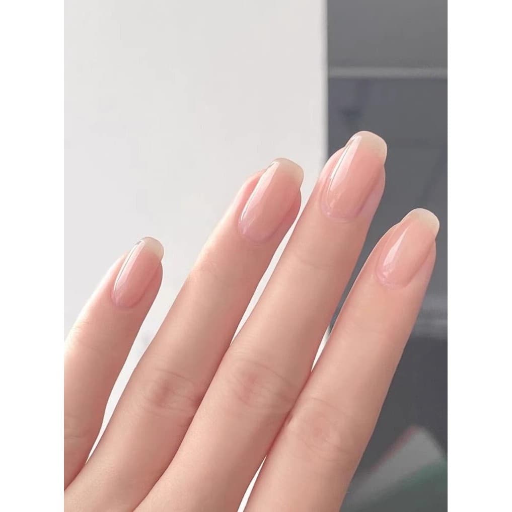 Unhas vestíveis de cor Nude feitas à mão estilo curto gelo transparente cor de unha Natural Manicure remendo acabado cla