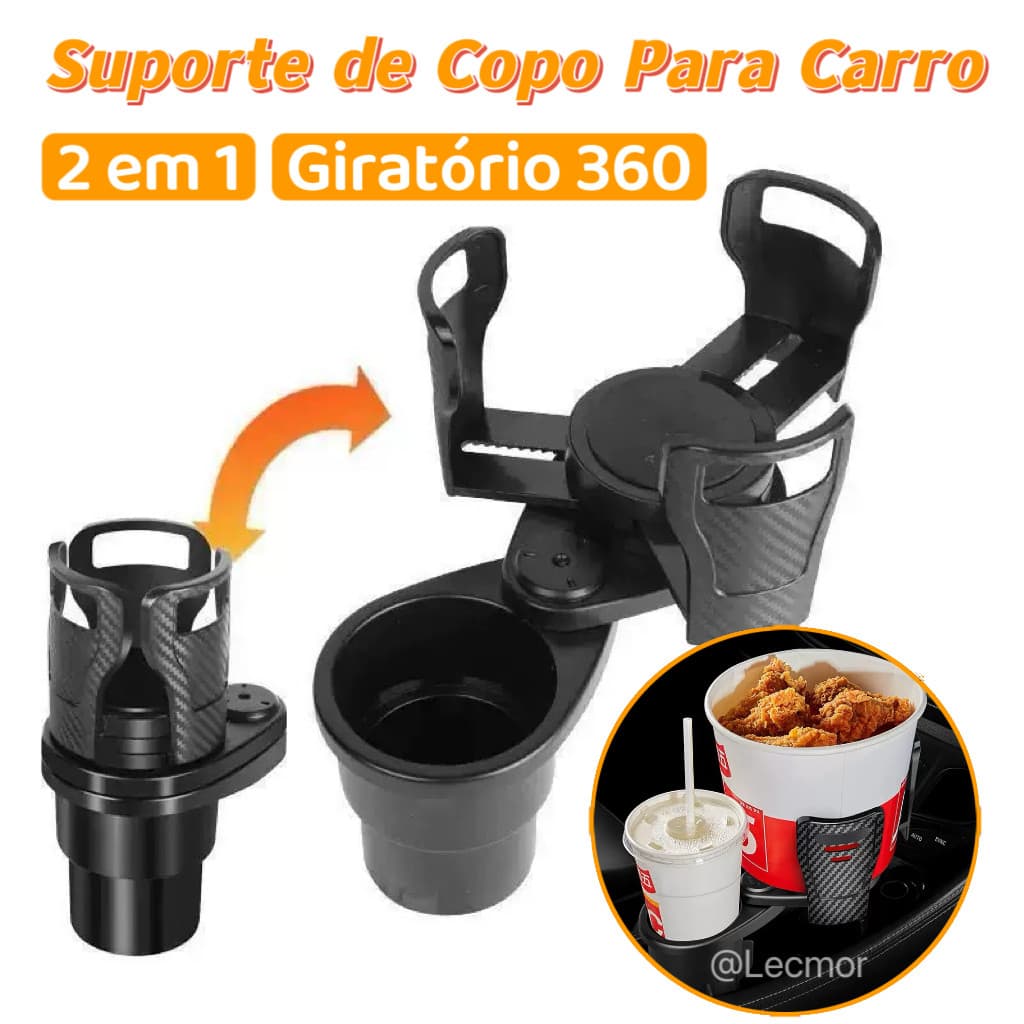 Suporte Copo Carro Automotivo Multifuncional 2 Em 1 Rotativo 360 Ajustável Fibra De Carbono Expansível Universal