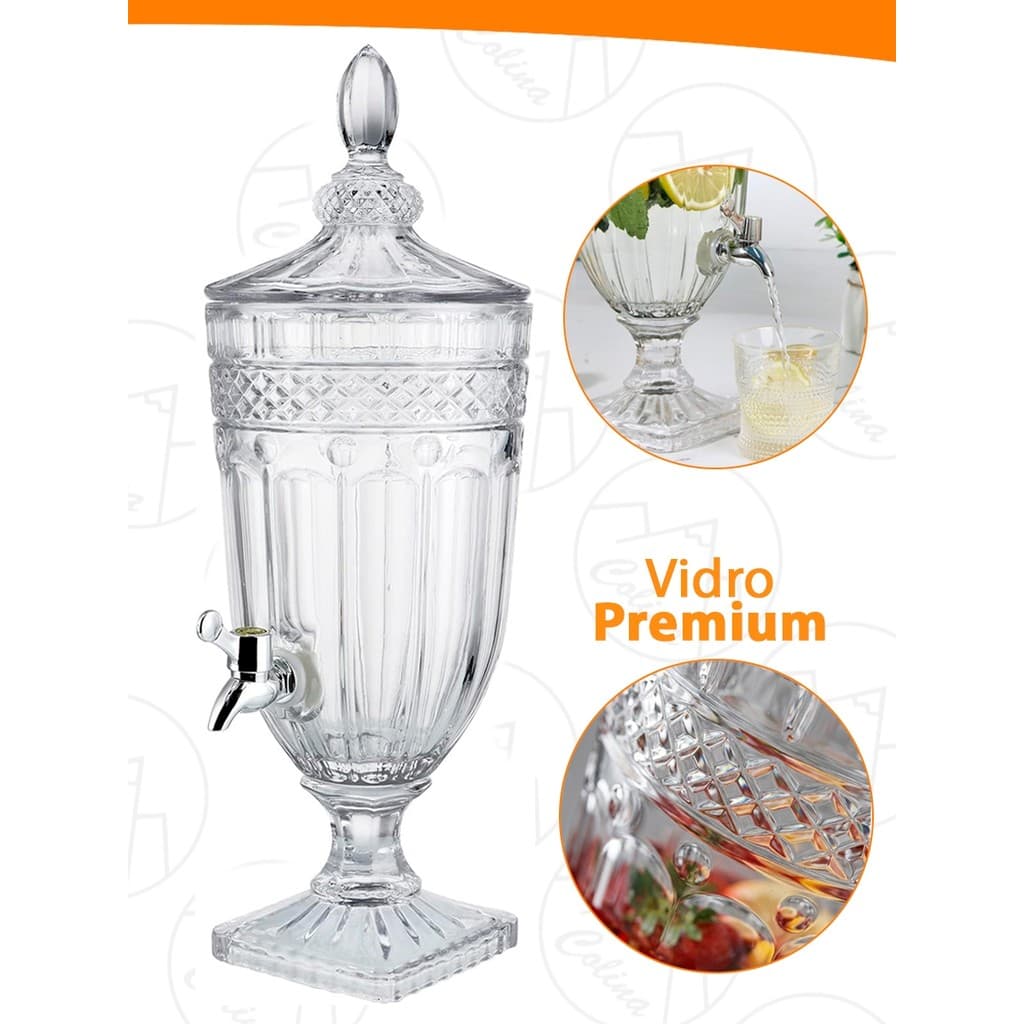 Suqueira de Vidro Cristal 3,2L Com Base e Torneira Elegance Vidro Premium