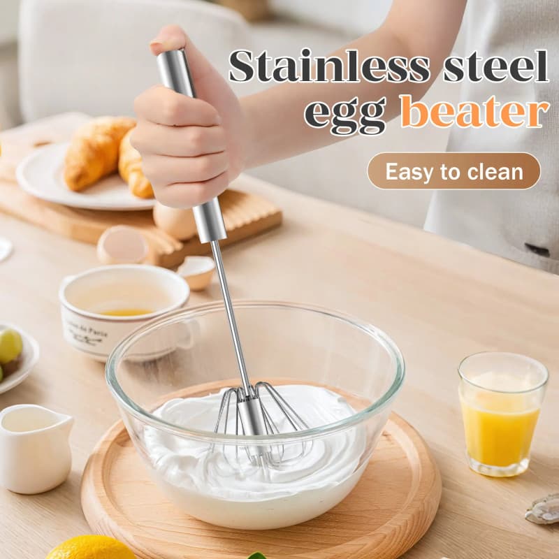 Batedor Rotativo Manual de Aço Inoxidável QQ, Utensílio Resistente à Ferrugem de Grau Alimentício com Estrutura Rígida e