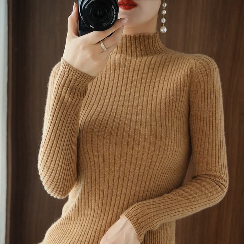 Outono inverno novo estilo meia gola alta camisola feminina pulôver fino cor sólida mais magro olhar camisa de fundo de