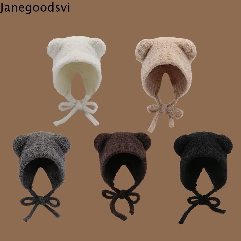 Boné Bomber De Malha JANEGOODSVI , Y2k Com Chapéu De Lã De Orelha De Urso De Corda , Gorro Bonito De Proteção De Ouvido