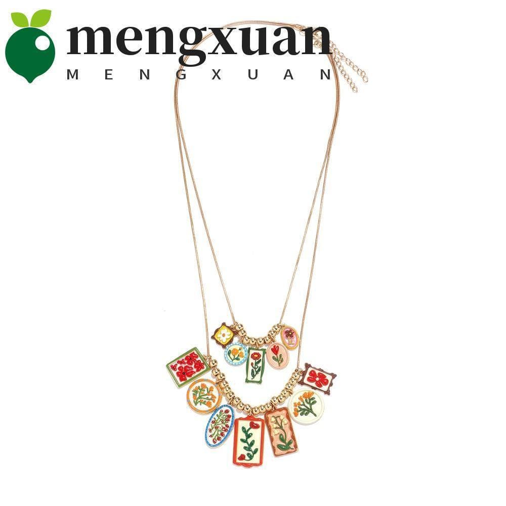 MENGXUAN1 Colar Floral Esmaltado , Com Pingente De Flor Em Camadas De Corrente De Metal , Gargantilha Colorida Multicama