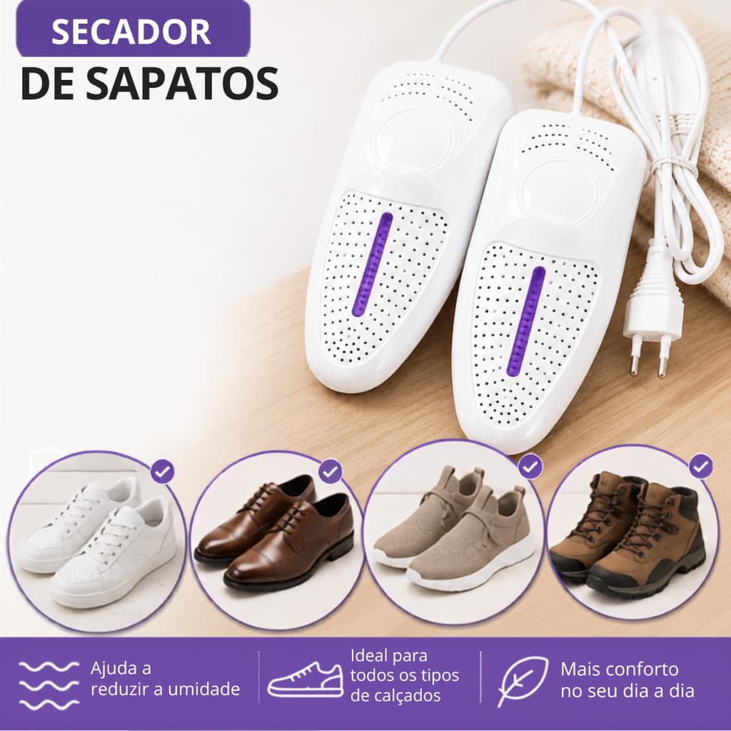 Secador Portátil de Calçados Bivolt com USB 360° para Tênis e Botas